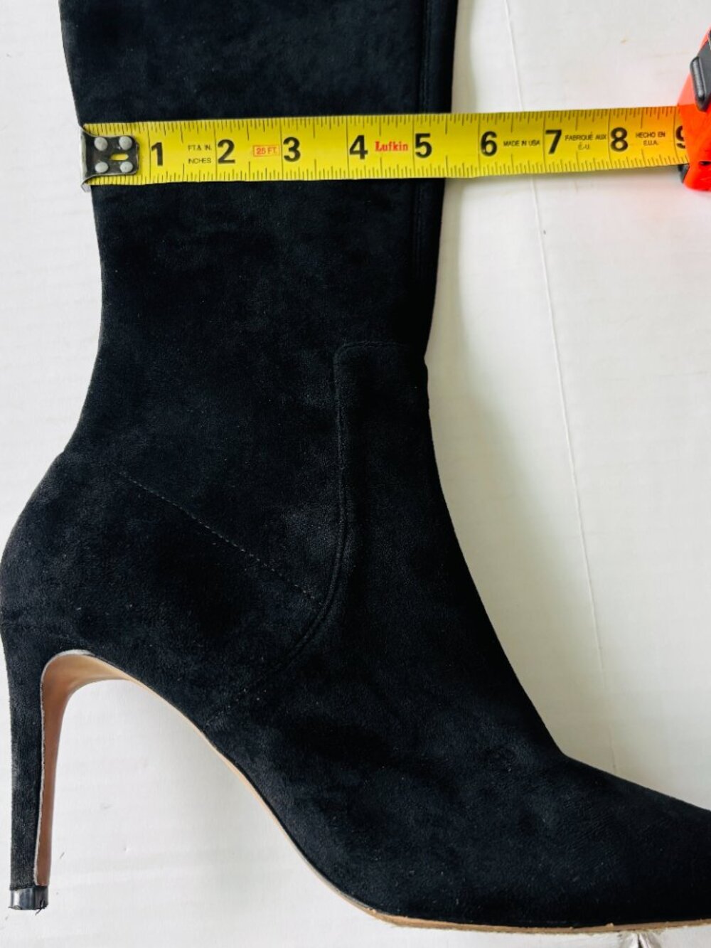 Neiman Marcus Black Suede Over the Knee Stiletto Boots Pointed Toe Tie Back 7.5M - Picture 2 of 14